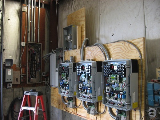 A look inside the 3 inverters utilized by our 23kW system