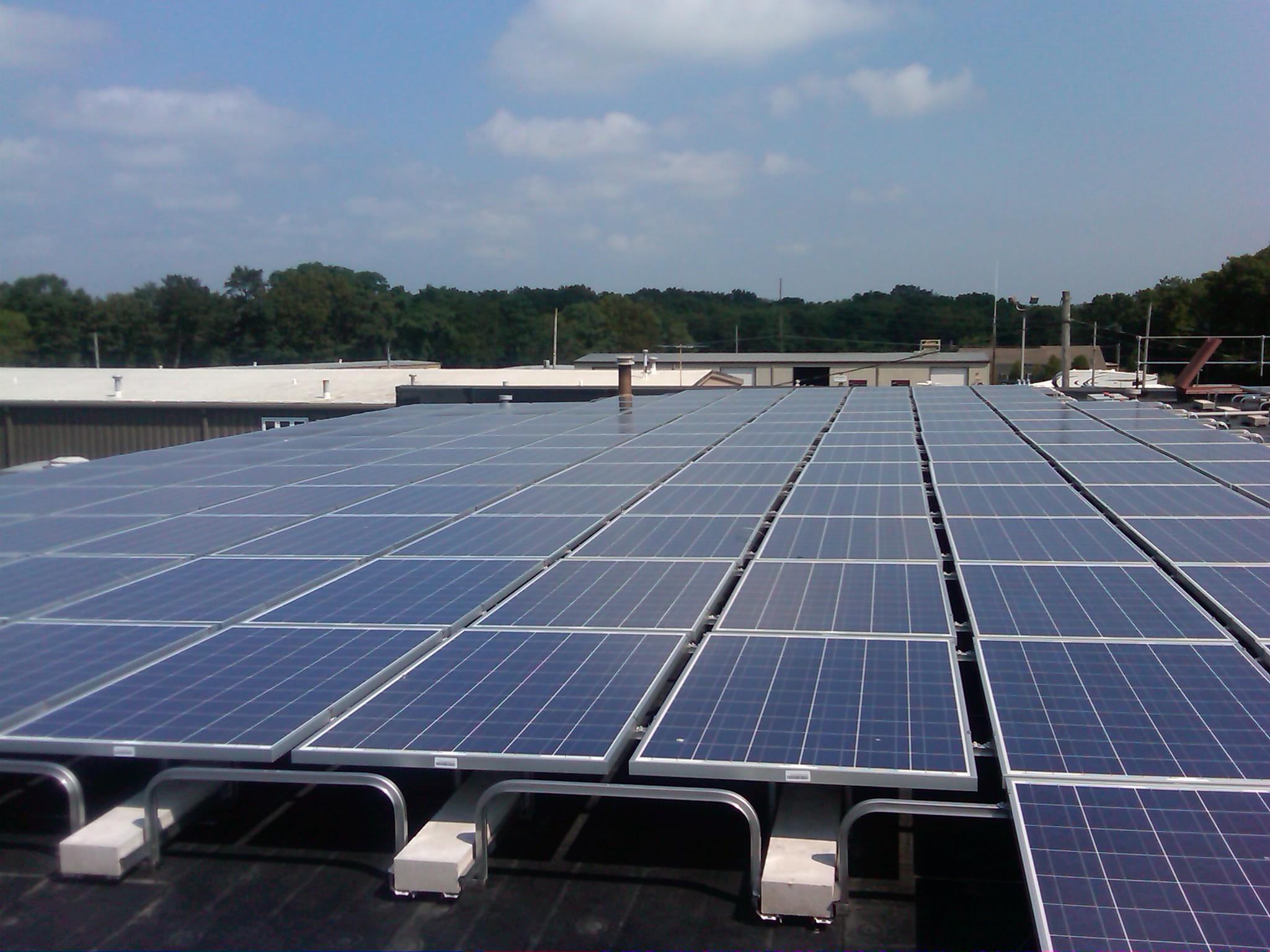 View of system designed, engineered and installed by Beaumont Solar on rubber membrane roof