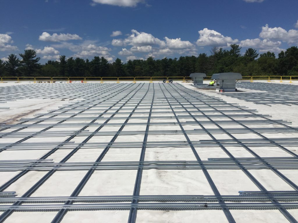 A non-penetrating racking system is used for this solar project.